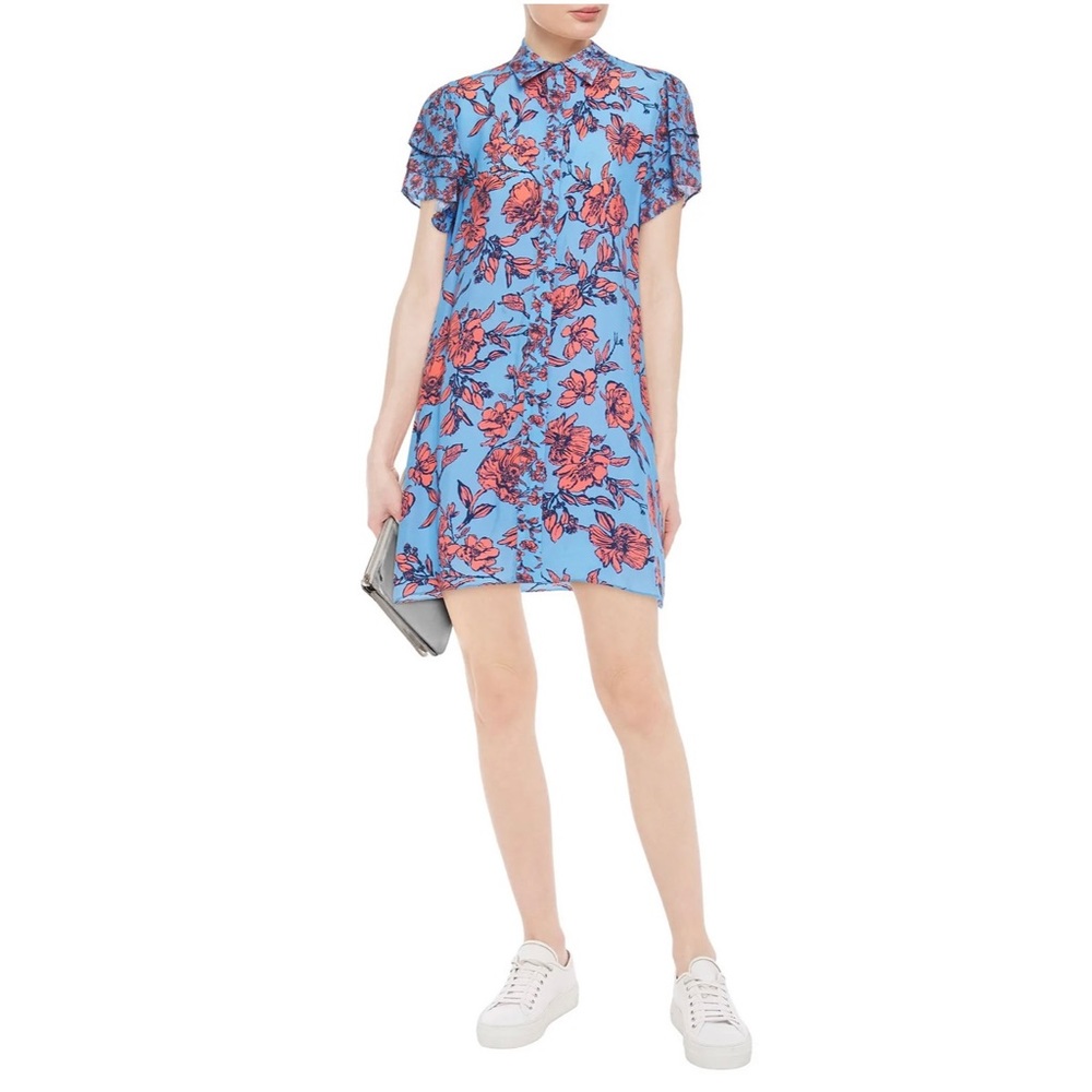 Alice + Olivia Floral-print Cupro Mini Shirt Dress